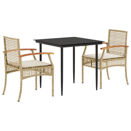 Set da Pranzo da Giardino 3 pz con Cuscini Beige in Polyrattan