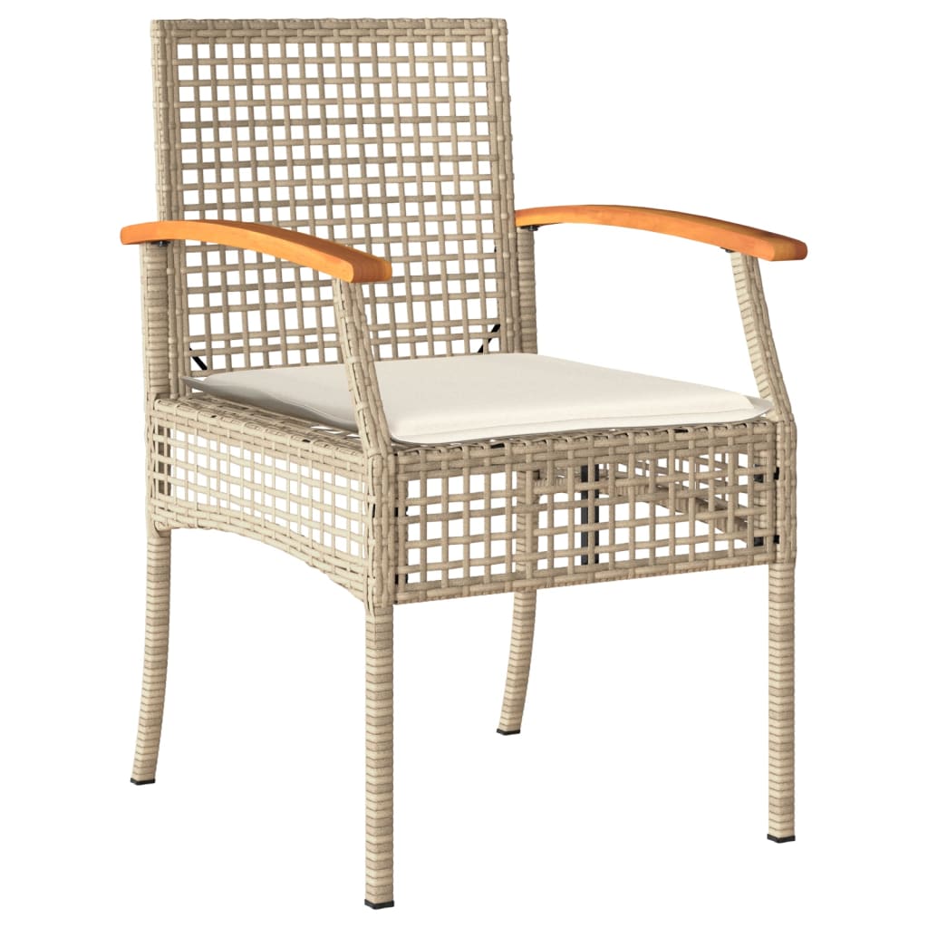 Set da Pranzo da Giardino 3 pz con Cuscini Beige in Polyrattan