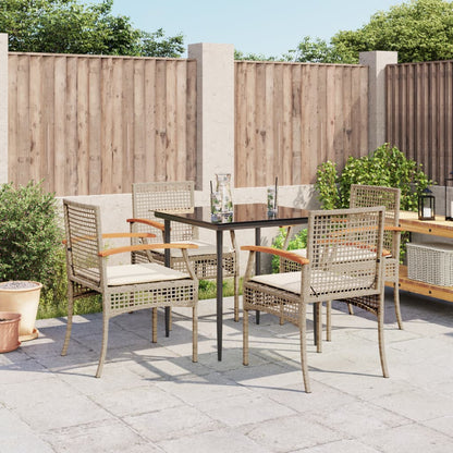 Set da Pranzo da Giardino 5 pz con Cuscini Beige in Polyrattan - homemem39
