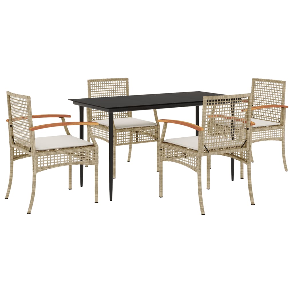 Set da Pranzo da Giardino 5 pz con Cuscini Beige in Polyrattan - homemem39