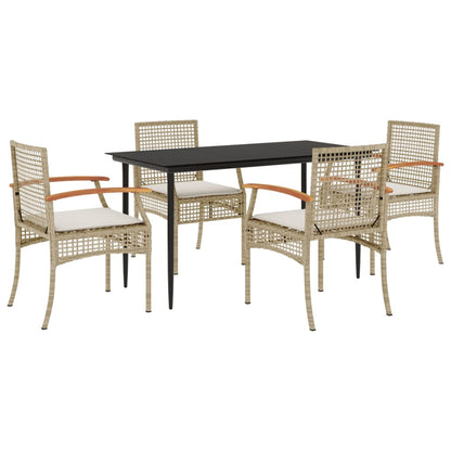 Set da Pranzo da Giardino 5 pz con Cuscini Beige in Polyrattan - homemem39