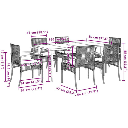 Set da Pranzo da Giardino 7 pz con Cuscini Beige in Polyrattan