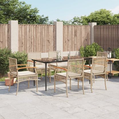 Set da Pranzo da Giardino 7 pz con Cuscini Beige in Polyrattan - homemem39