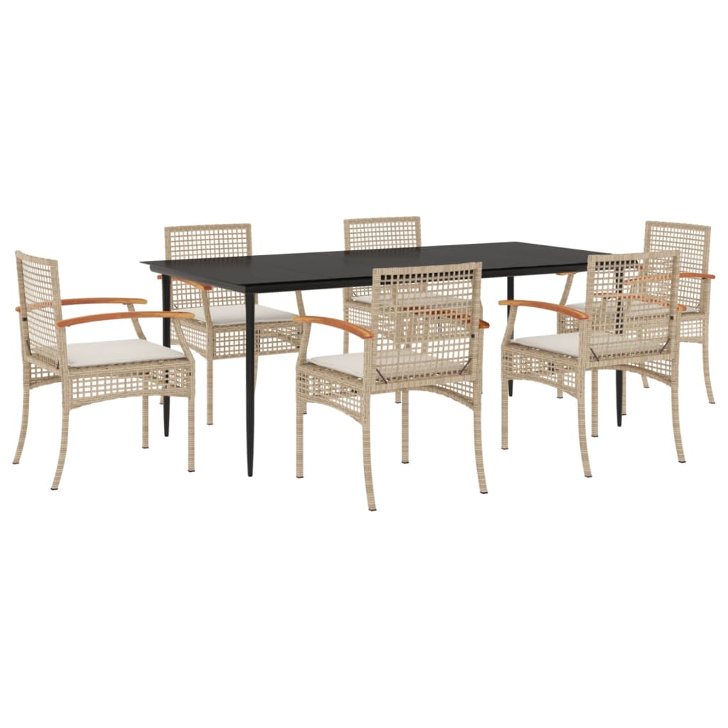Set da Pranzo da Giardino 7 pz con Cuscini Beige in Polyrattan - homemem39