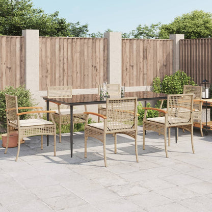 Set da Pranzo da Giardino 7 pz con Cuscini Beige in Polyrattan - homemem39