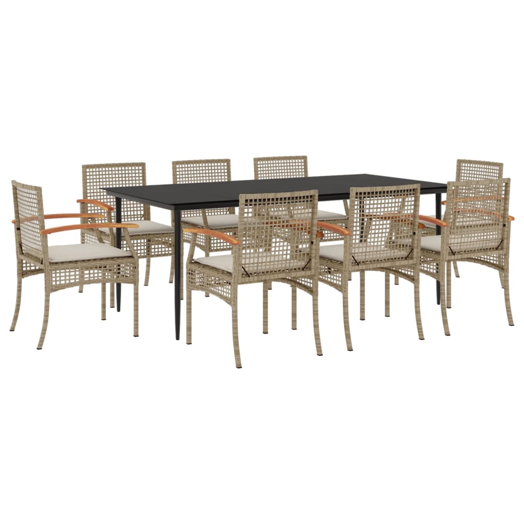 Set da Pranzo da Giardino 9 pz con Cuscini Beige in Polyrattan - homemem39
