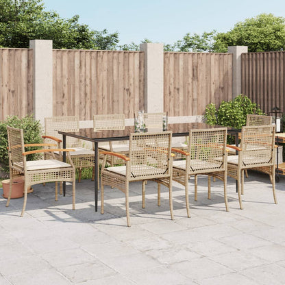 Set da Pranzo da Giardino 9 pz con Cuscini Beige in Polyrattan - homemem39