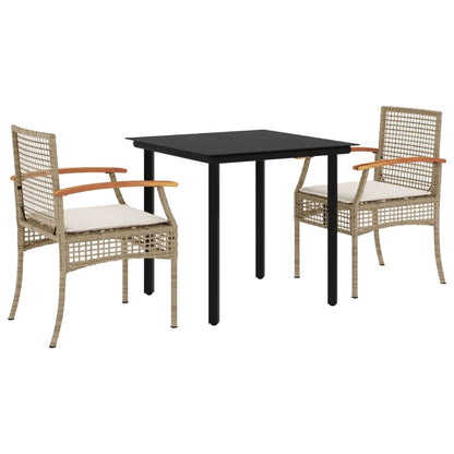 Set da Pranzo da Giardino 3 pz con Cuscini Beige in Polyrattan - homemem39
