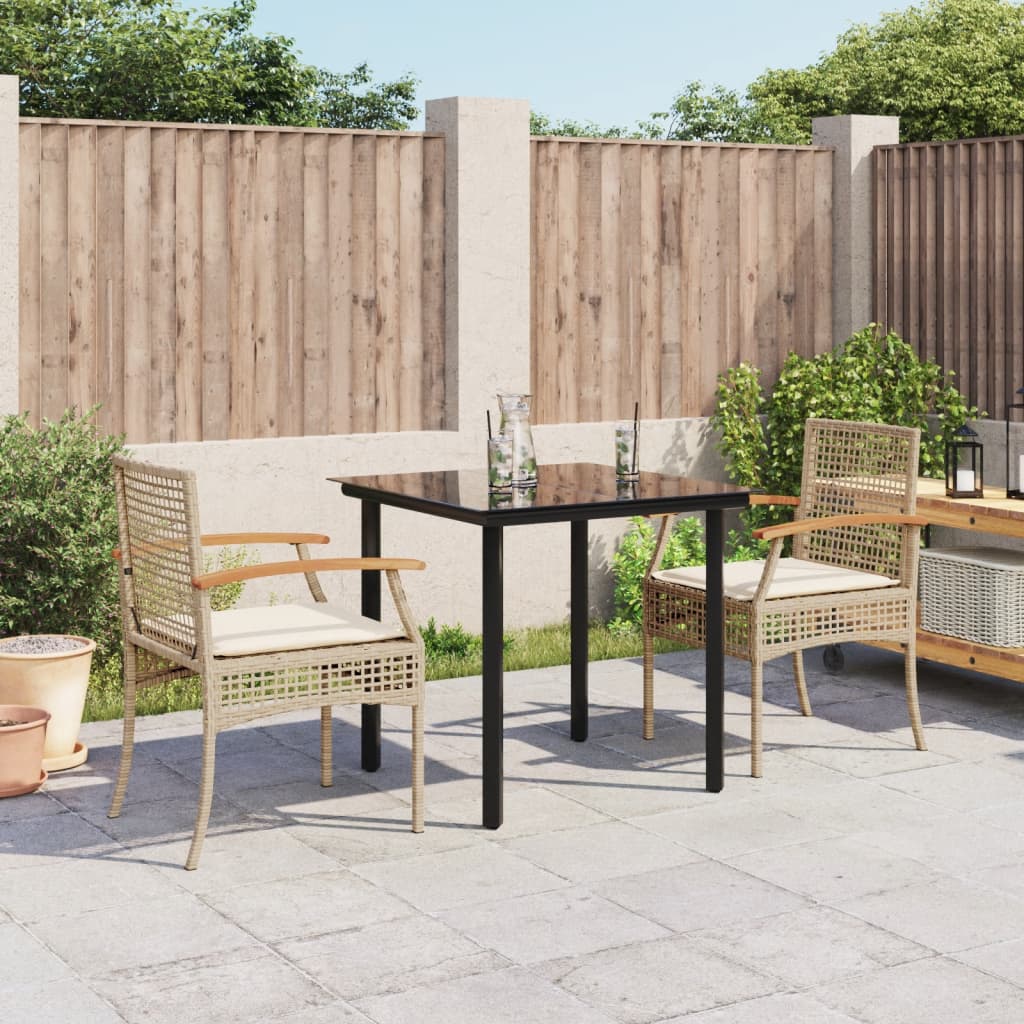 Set da Pranzo da Giardino 3 pz con Cuscini Beige in Polyrattan - homemem39