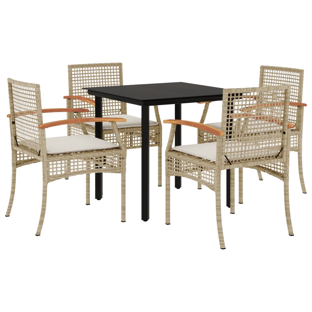 Set da Pranzo da Giardino 5 pz con Cuscini Beige in Polyrattan - homemem39