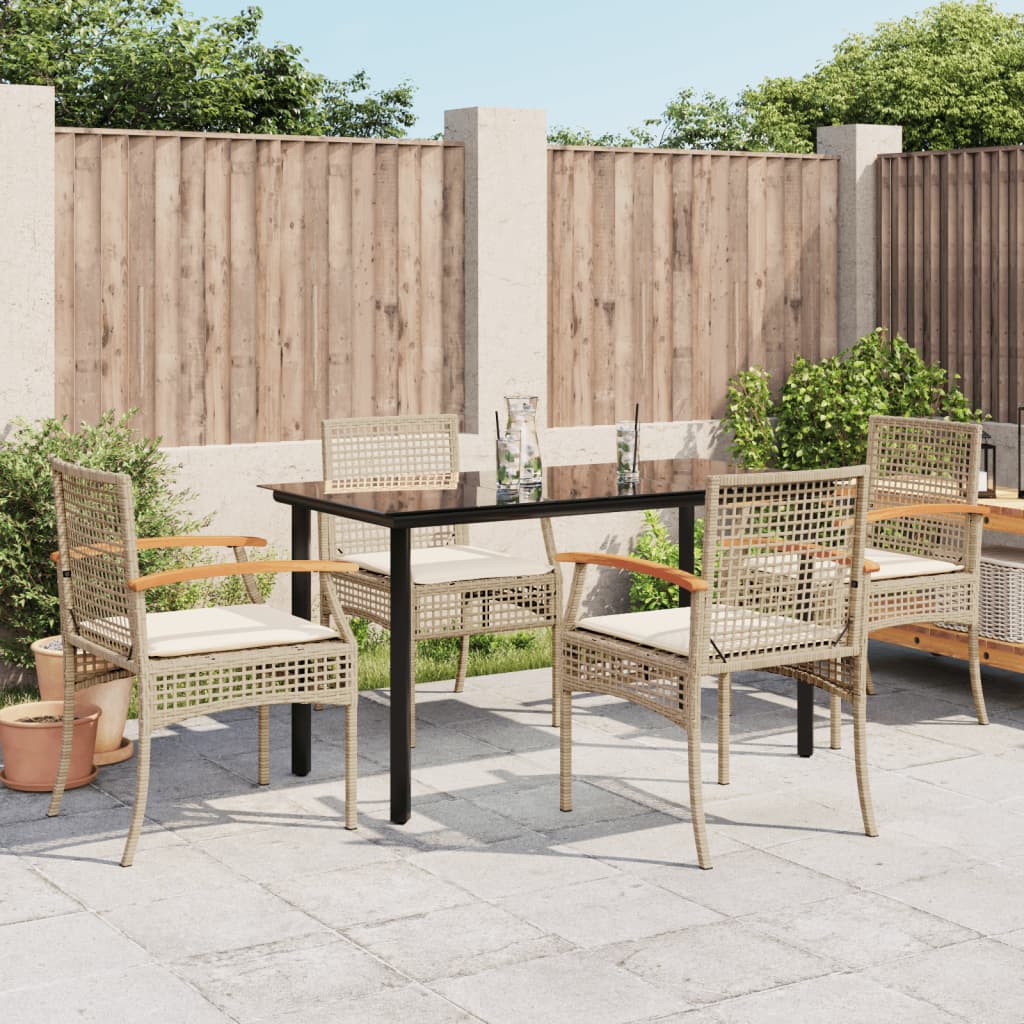 Set da Pranzo da Giardino 5 pz con Cuscini Beige in Polyrattan - homemem39
