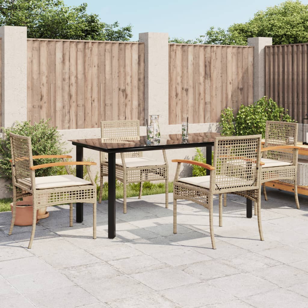 Set da Pranzo da Giardino 5 pz con Cuscini Beige in Polyrattan - homemem39