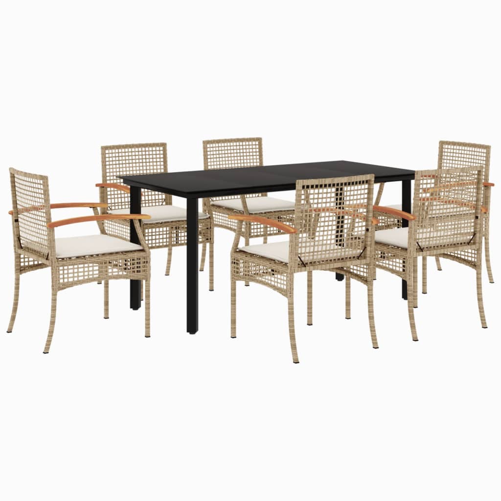 Set da Pranzo da Giardino 7 pz con Cuscini Beige in Polyrattan - homemem39