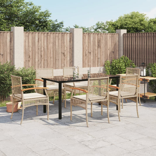 Set da Pranzo da Giardino 7 pz con Cuscini Beige in Polyrattan - homemem39