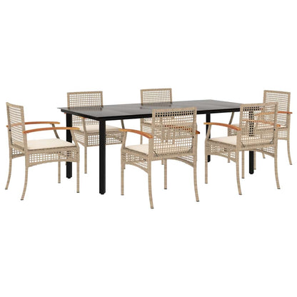 Set da Pranzo da Giardino 7 pz con Cuscini Beige in Polyrattan