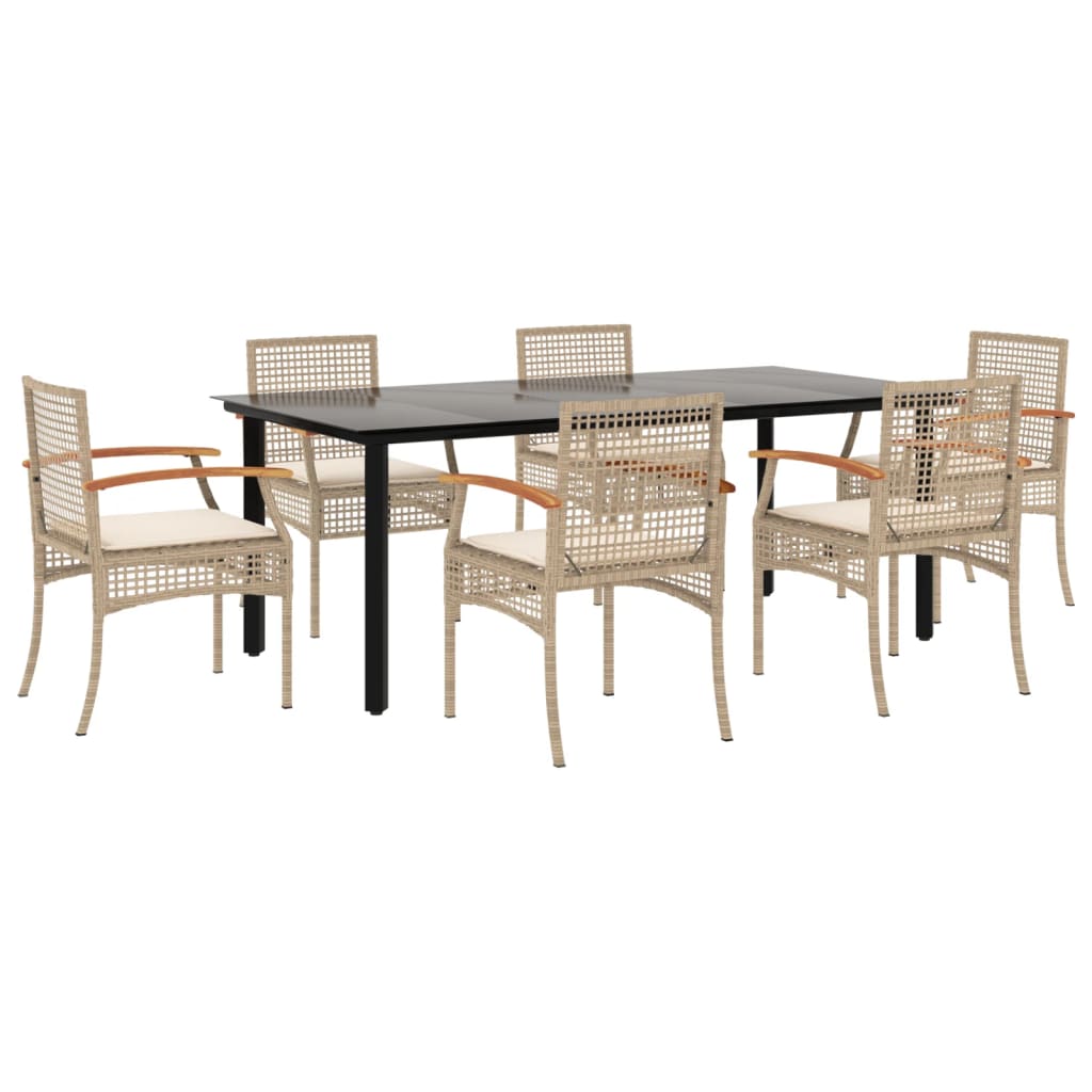 Set da Pranzo da Giardino 7 pz con Cuscini Beige in Polyrattan - homemem39