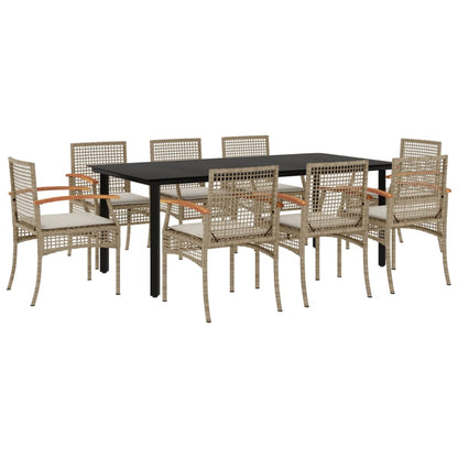 Set da Pranzo da Giardino 9 pz con Cuscini Beige in Polyrattan - homemem39