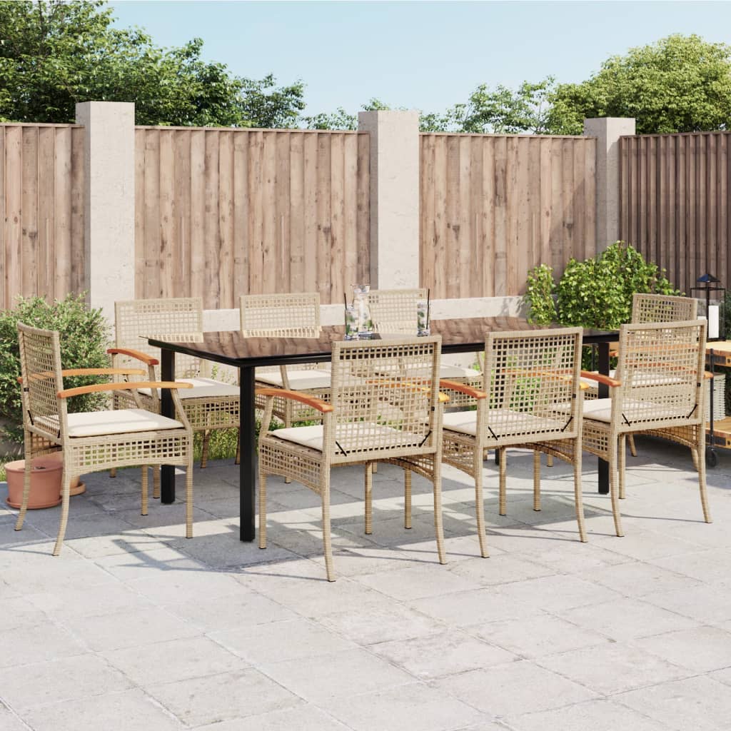 Set da Pranzo da Giardino 9 pz con Cuscini Beige in Polyrattan - homemem39