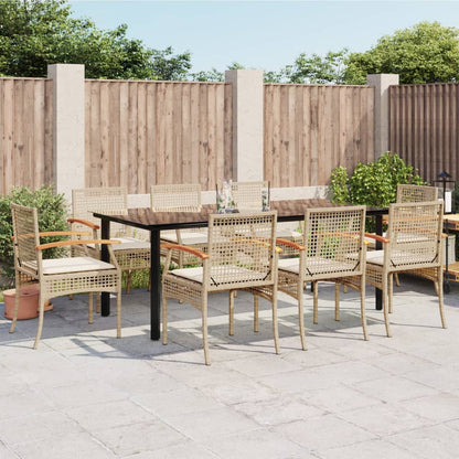 Set da Pranzo da Giardino 9 pz con Cuscini Beige in Polyrattan - homemem39