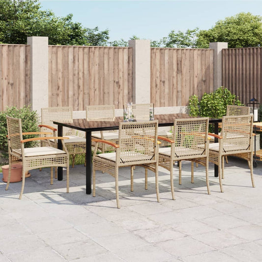 Set da Pranzo da Giardino 9 pz con Cuscini Beige in Polyrattan - homemem39
