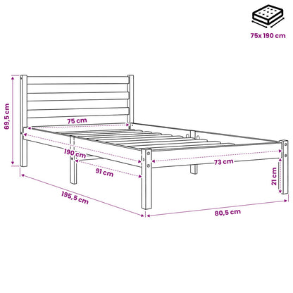 Letto senza Materasso Marrone Cera 75x190 cm in Legno di Pino | homemem39