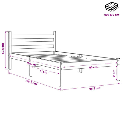 Letto senza Materasso Marrone Cera 90x190 cm in Legno di Pino | homemem39