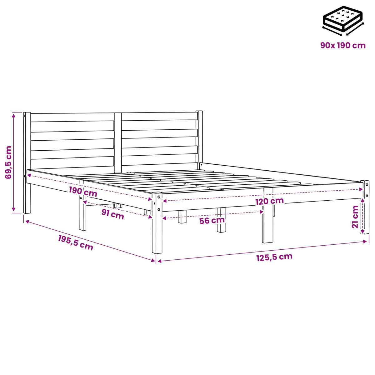 Letto senza Materasso Marrone Cera 120x190 cm in Legno di Pino | homemem39
