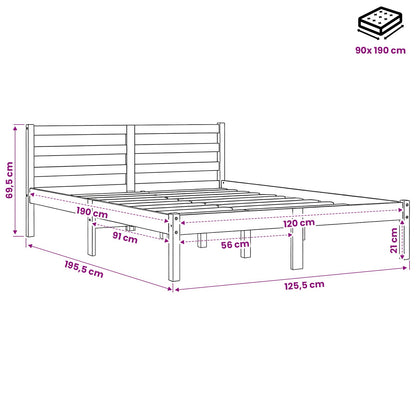 Letto senza Materasso Marrone Cera 120x190 cm in Legno di Pino | homemem39