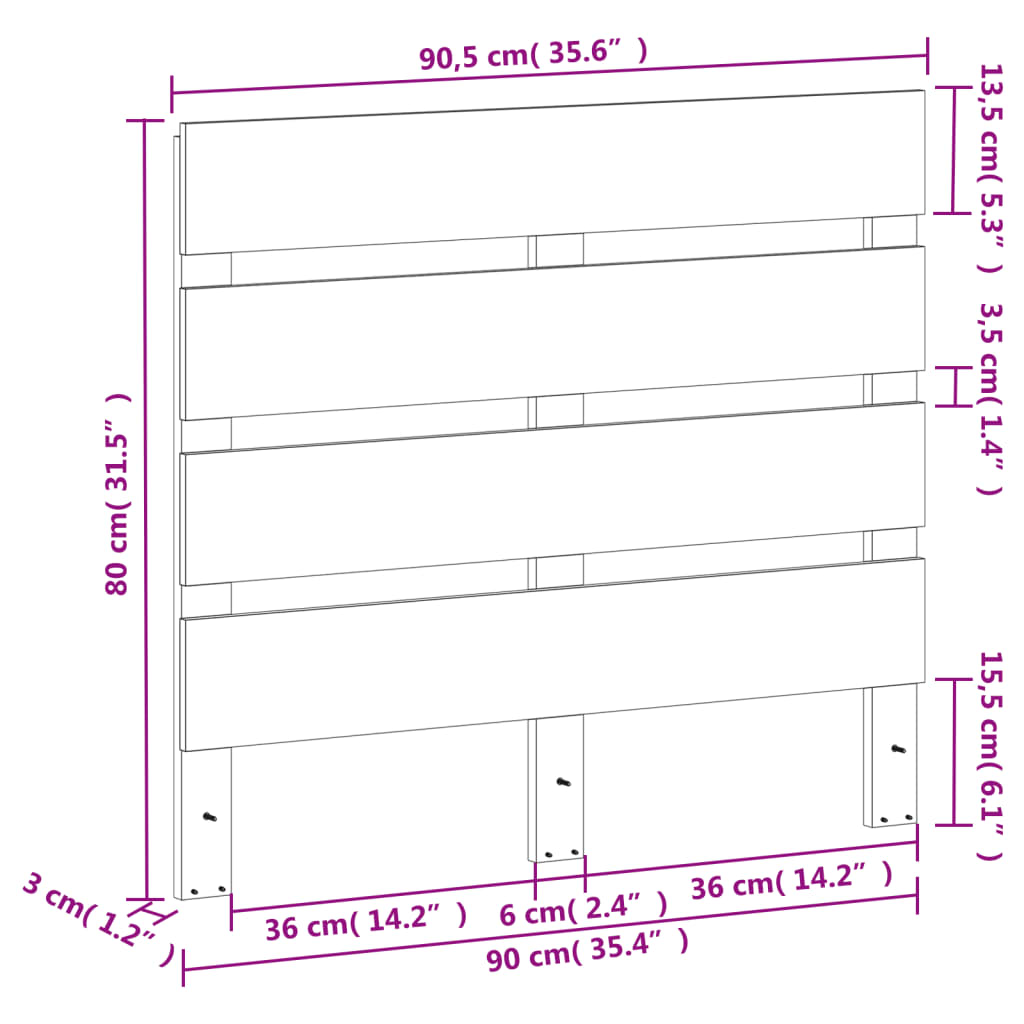 Testiera Marrone Cera 90 cm in Legno Massello di Pino