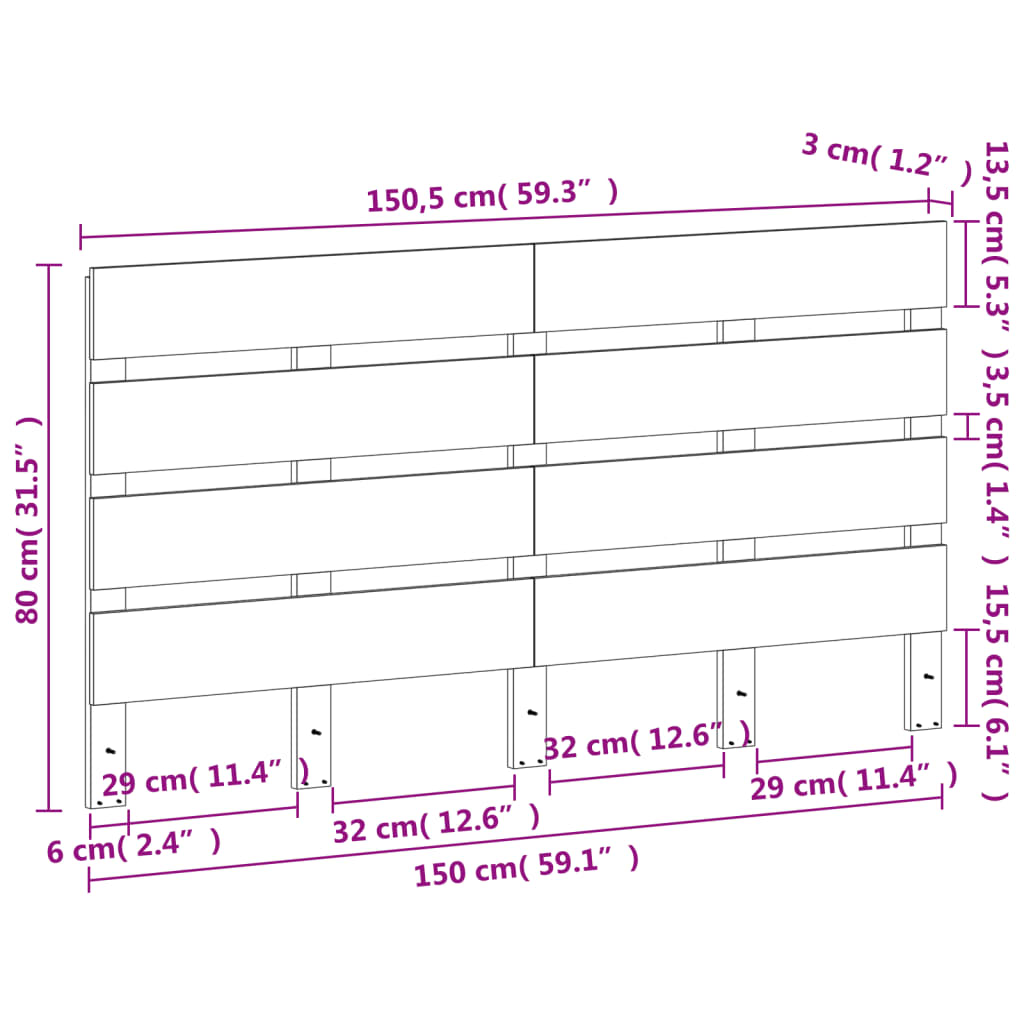 Testiera Marrone Cera 150 cm in Legno Massello di Pino