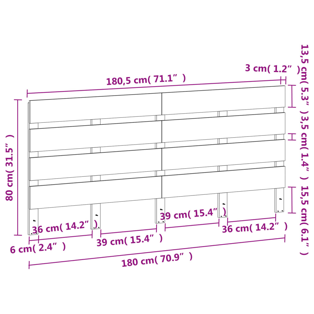 Testiera Marrone Cera 135 cm in Legno Massello di Pino