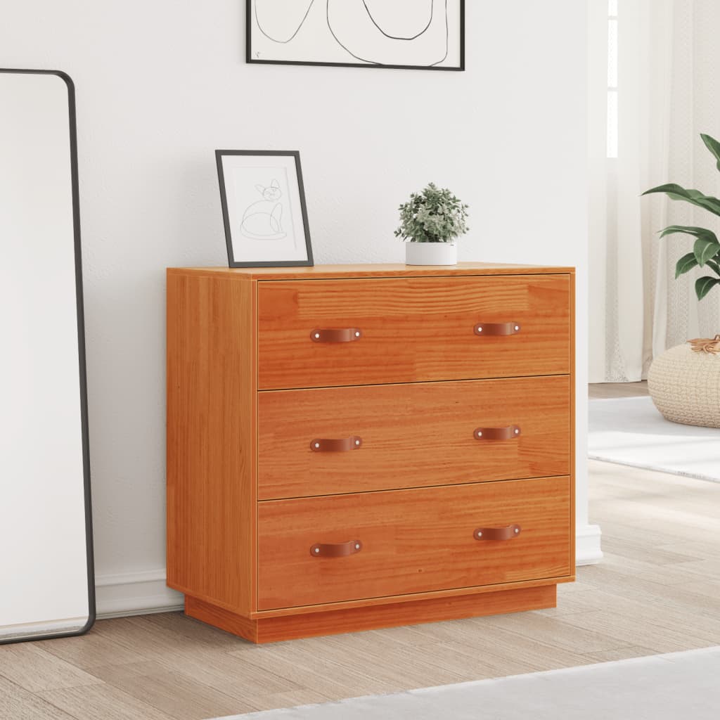 Wax Brown Sideboard 80x40x75 cm in Solid Pine Wood