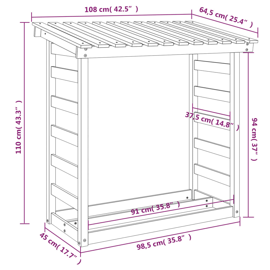 Portalegna Marrone Cera 108x64,5x110 cm Legno Massello di Pino