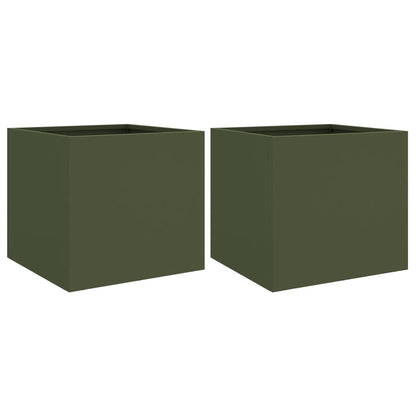 Fioriere 2pz Verde Oliva 32x30x29 cm Acciaio Laminato a Freddo