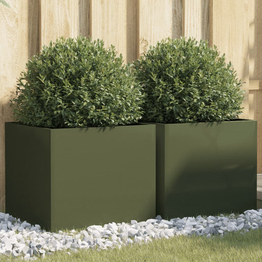 Planters 2pcs Olive Green 42x40x39 cm Cold Rolled Steel