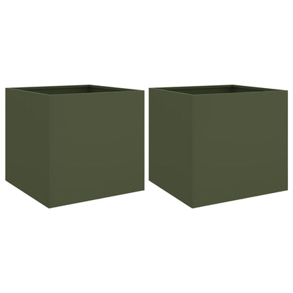 Fioriere 2 pz Verde Oliva 49x47x46 cm in Acciaio
