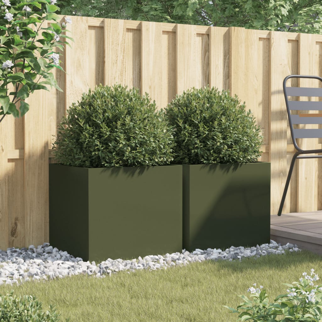 Fioriere 2 pz Verde Oliva 49x47x46 cm in Acciaio