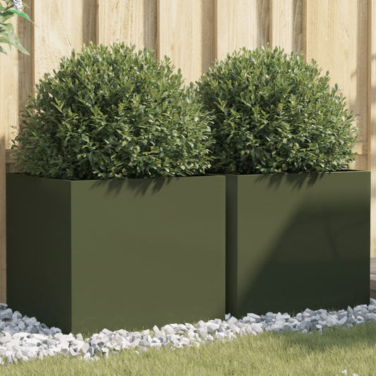 Planters 2pcs Olive Green 49x47x46 cm Cold Rolled Steel