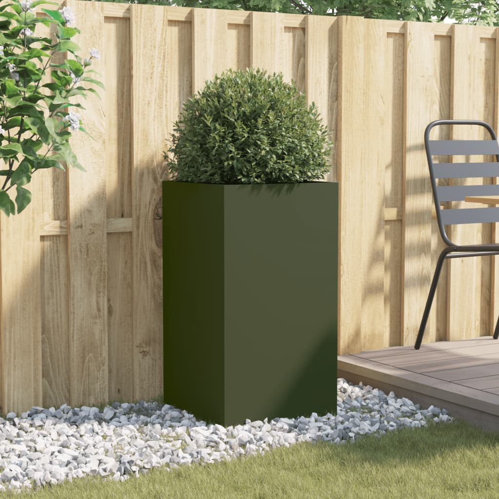 Olive Green Planter 42x38x75 cm in Cold Rolled Steel