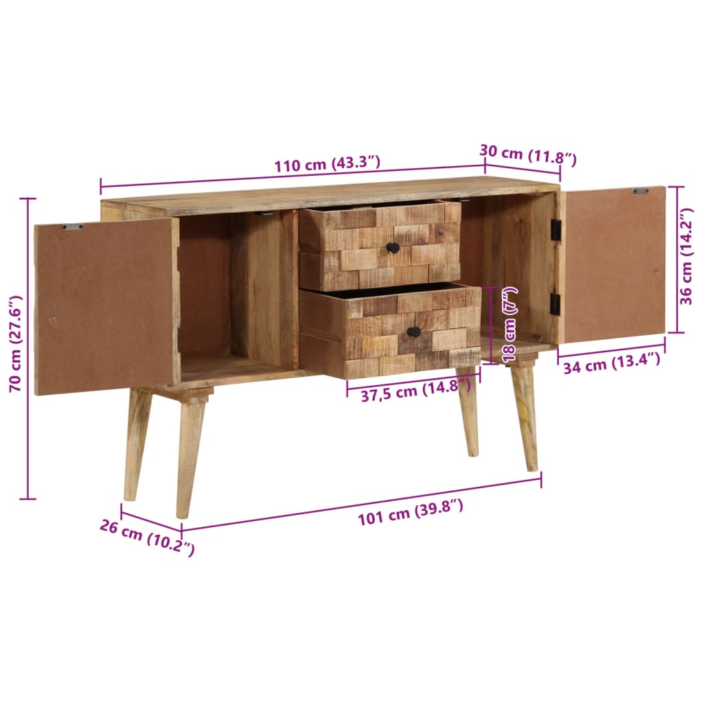 Credenza 110x30x70 cm in Legno Massello di Mango - homemem39