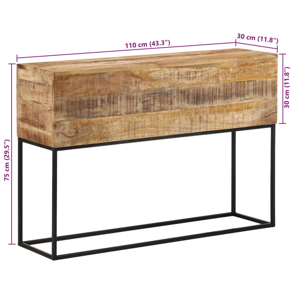 Tavolo Consolle 110x30x75cm Legno Massello Mango Grezzo e Ferro | homemem39