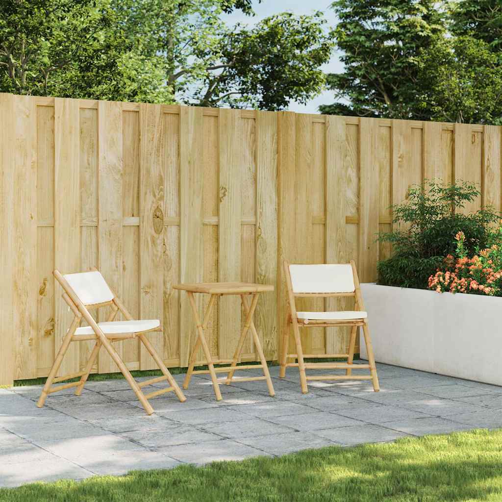 Set da Bistrot Pieghevole 3 pz Cuscini Bianco Crema in Bambù - homemem39