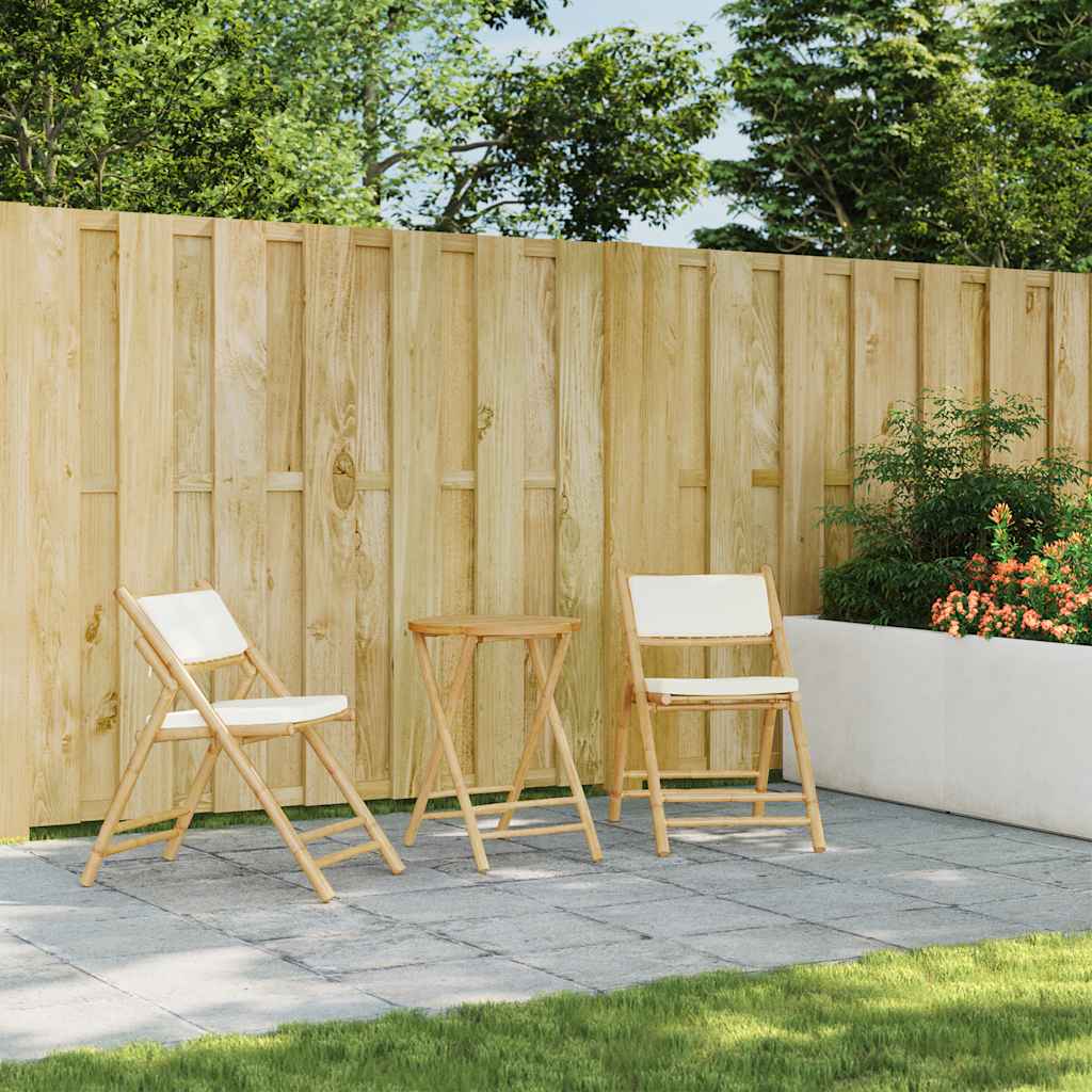 Set da Bistrot Pieghevole 3 pz Cuscini Bianco Crema in Bambù - homemem39