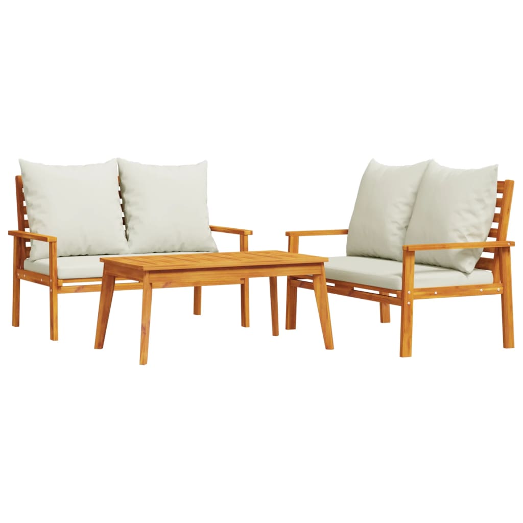 Set Mobili da Giardino 3pz con Cuscini Legno Massello di Acacia | homemem39