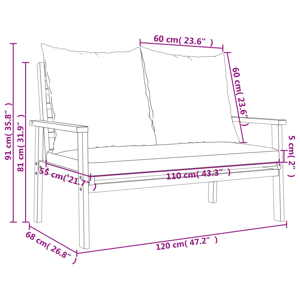 Set Mobili da Giardino 3pz con Cuscini Legno Massello di Acacia | homemem39