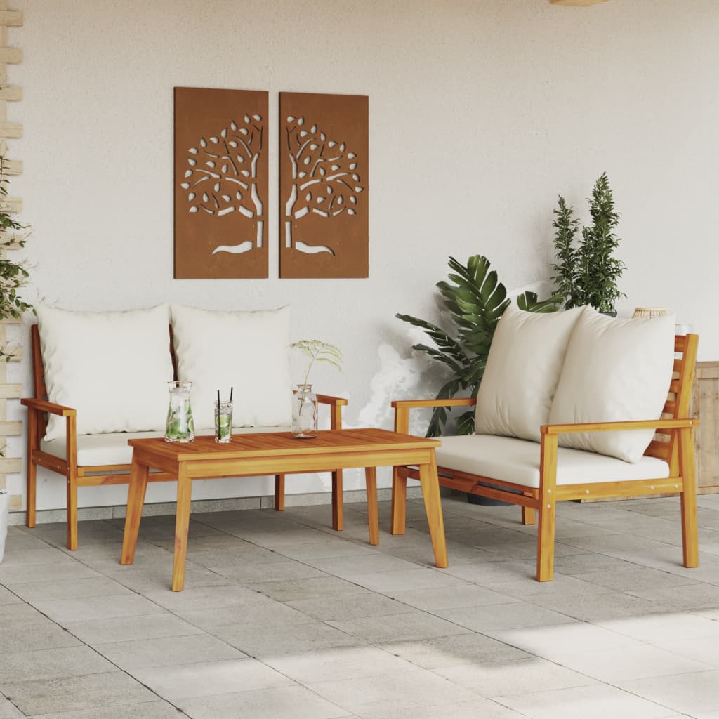 Set Mobili da Giardino 3pz con Cuscini Legno Massello di Acacia | homemem39