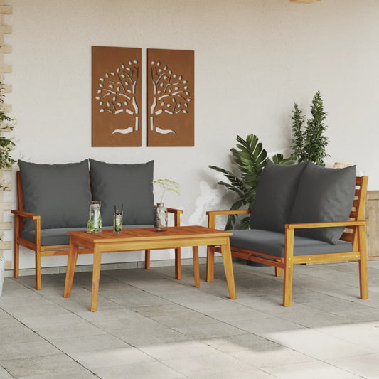 Set Mobili da Giardino 3pz con Cuscini Legno Massello di Acacia - homemem39