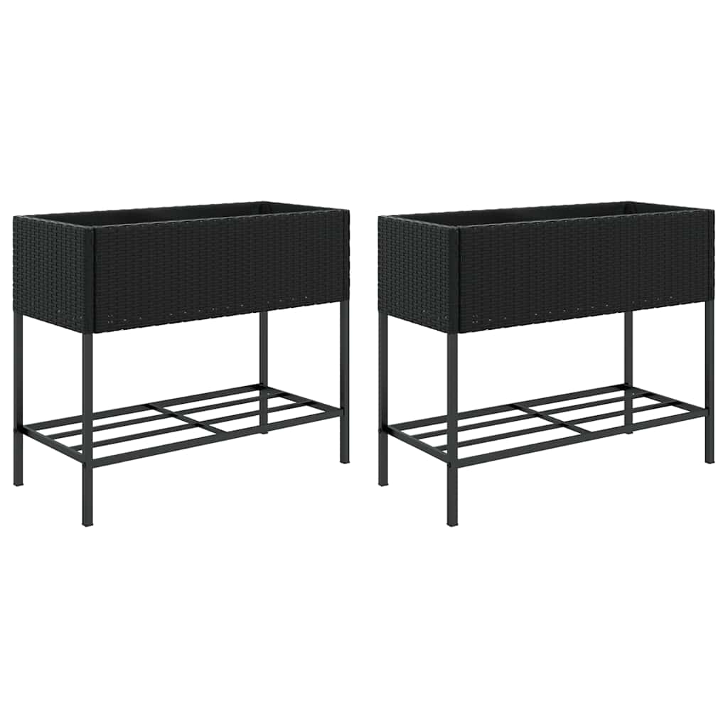 Fioriere da Giardino con Ripiani 2pz Nere 90x40x75cm Polyrattan