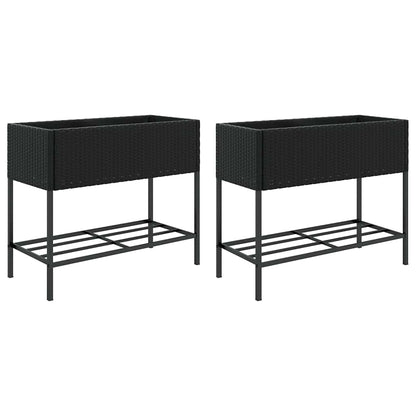 Fioriere da Giardino con Ripiani 2pz Nere 90x40x75cm Polyrattan