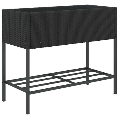 Fioriere da Giardino con Ripiani 2pz Nere 90x40x75cm Polyrattan
